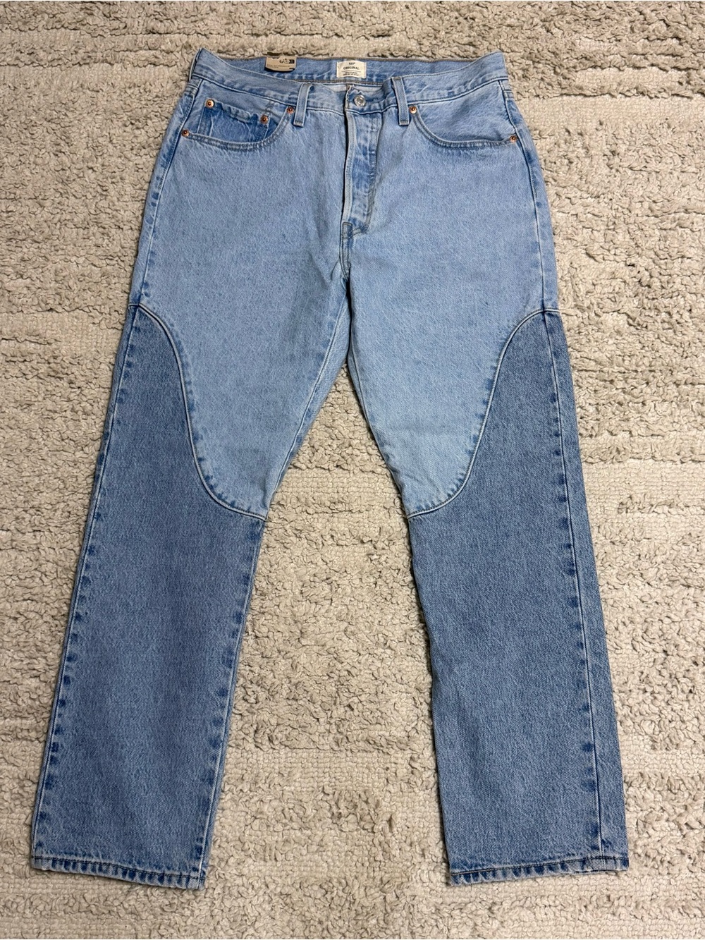 New Women’s Levi’s 501 High-Rise Straight Leg Chaps Two Tone Jeans, Size 32/30